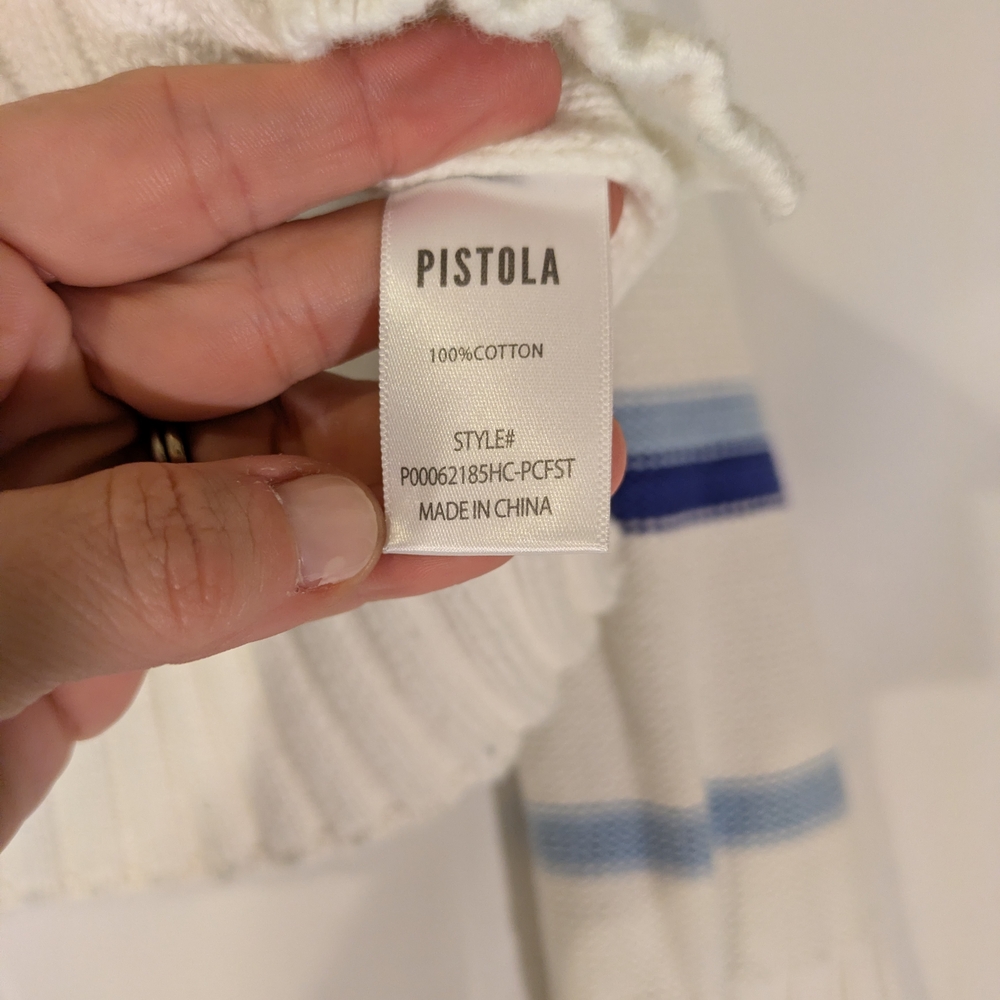 Pistola Adina Blue/White Waffle Knit Crew Neck Sweater - Picture 3 of 9